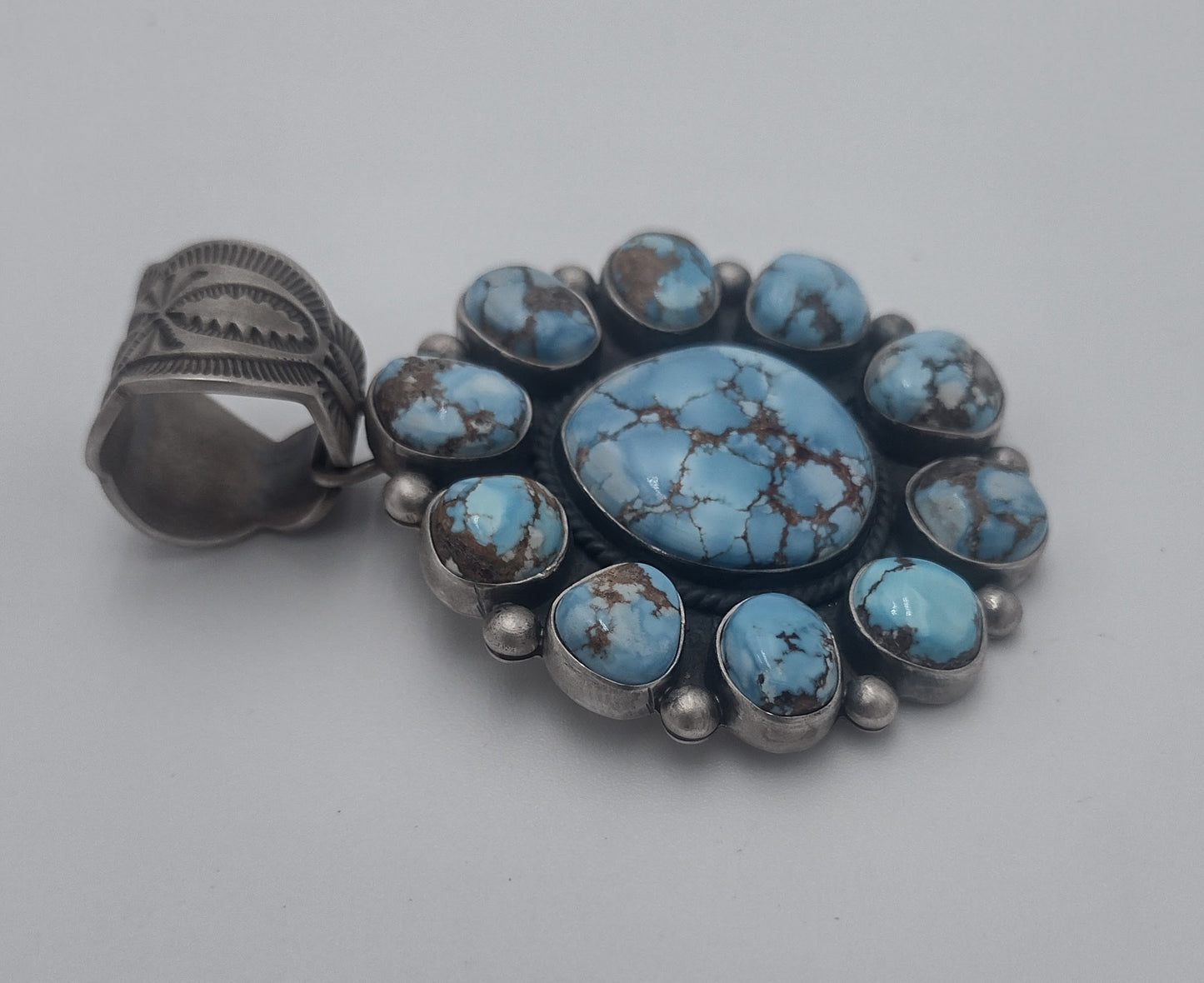 Golden Hills Turquoise 11-Stone Floral Cluster Pendant by Elgin Tom Authentic Native American Handmade