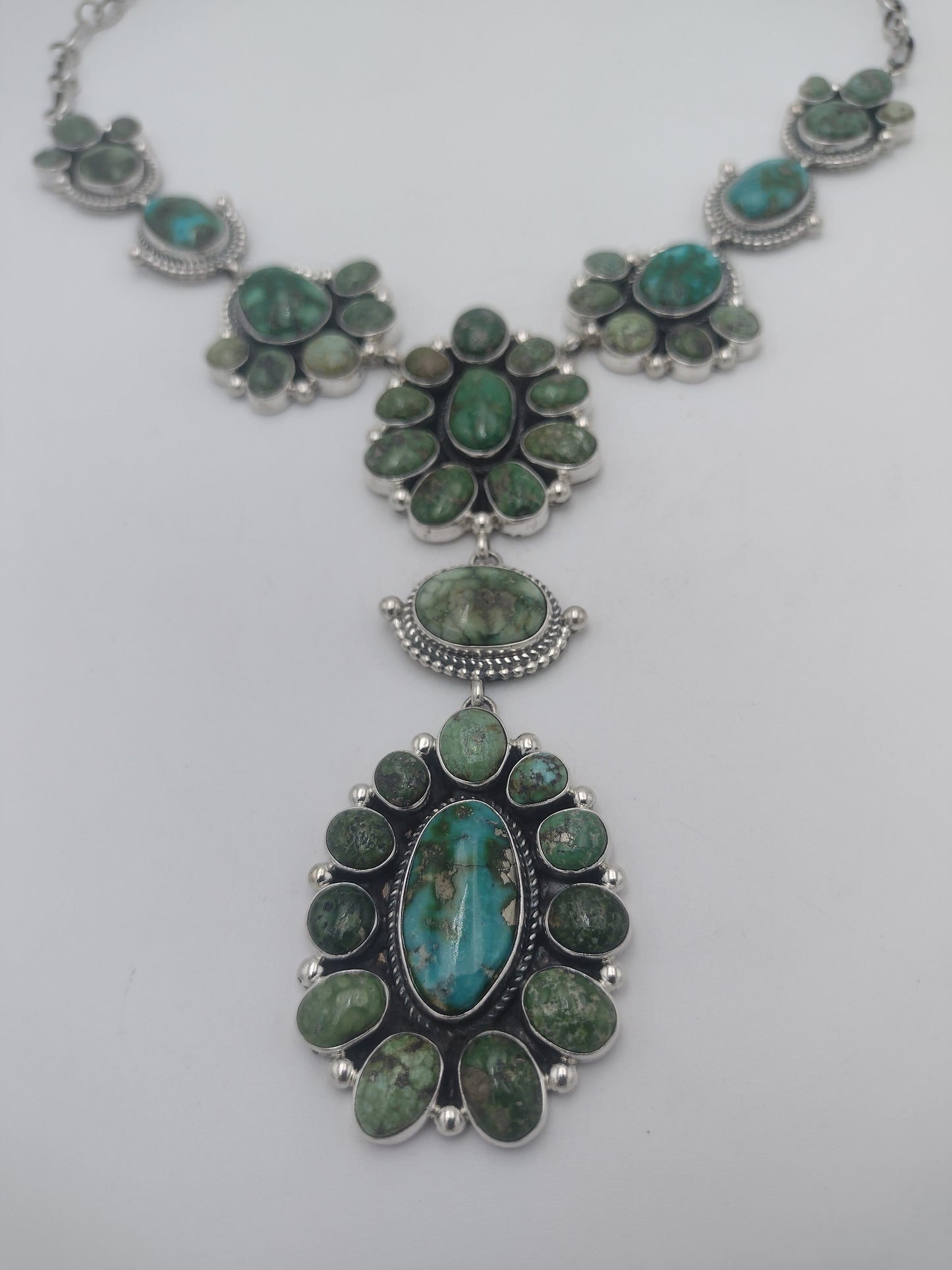 Authentic Native American Sonoran Gold Turquoise Sterling Silver Lariat Necklace