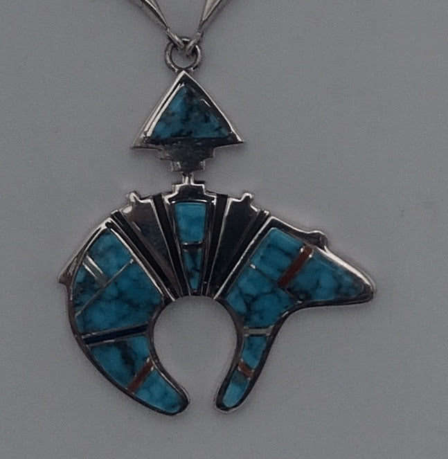 Authentic Handmade Bear Inlay Pendant Necklace by Earl Plummer - Turquoise Coral Lapis Sugilite