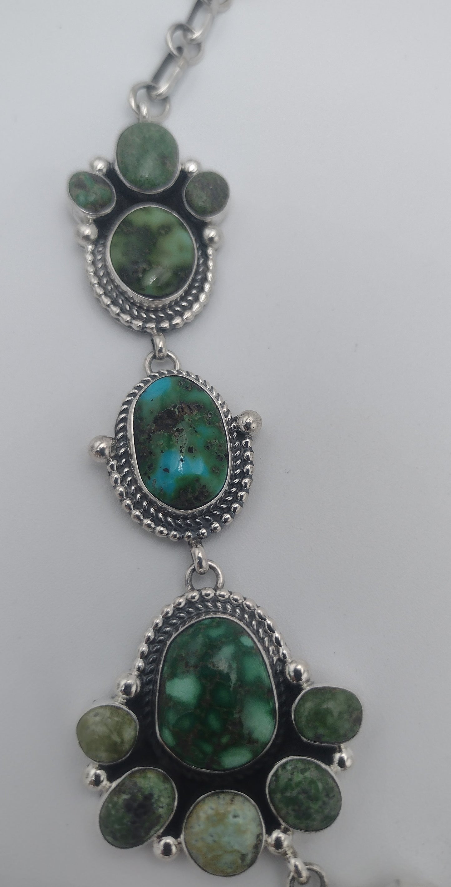 Authentic Native American Sonoran Gold Turquoise Sterling Silver Lariat Necklace