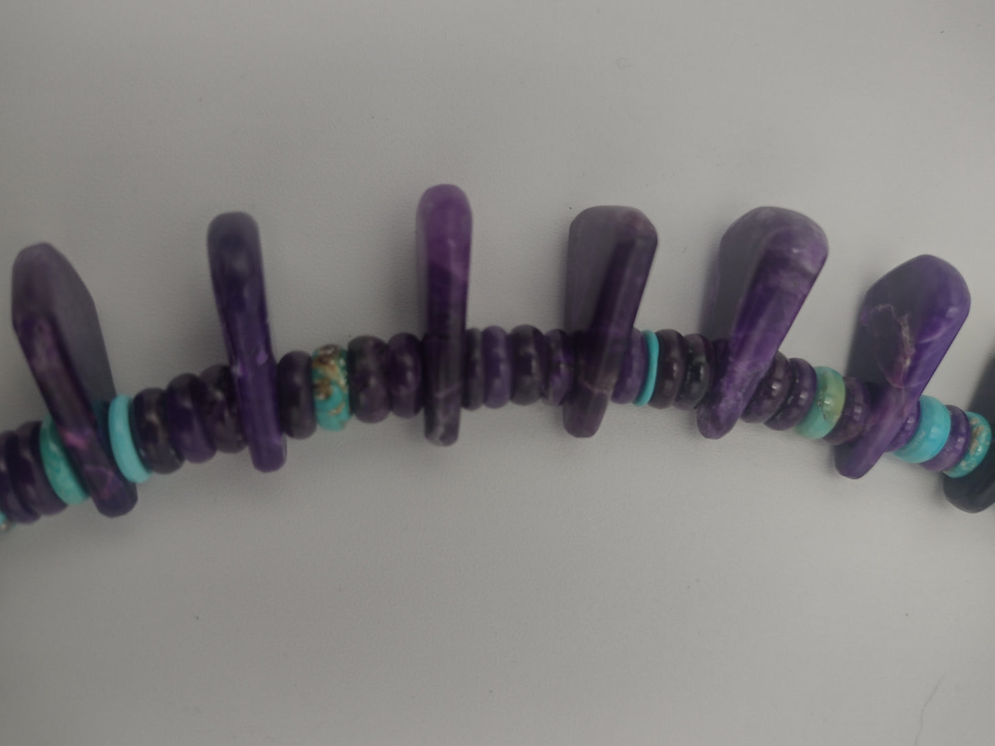 Exquisite Sugilite & Sleeping Beauty Turquoise Necklace by Bruce Eckhardt - Hand-Shaped Teardrops