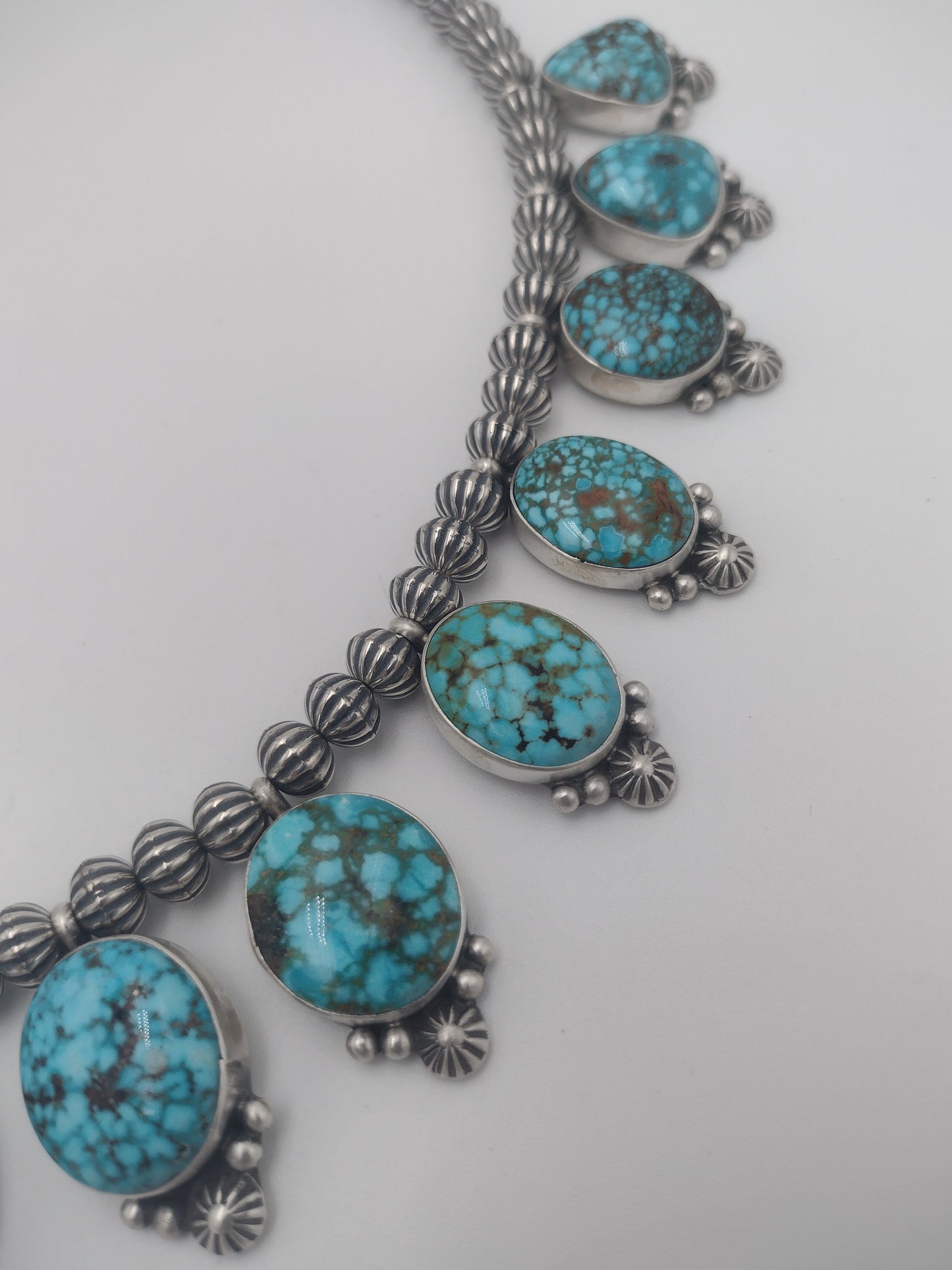 Authentic Native American 17-Stone Kingman Waterweb Turquoise Sterling Silver Necklace