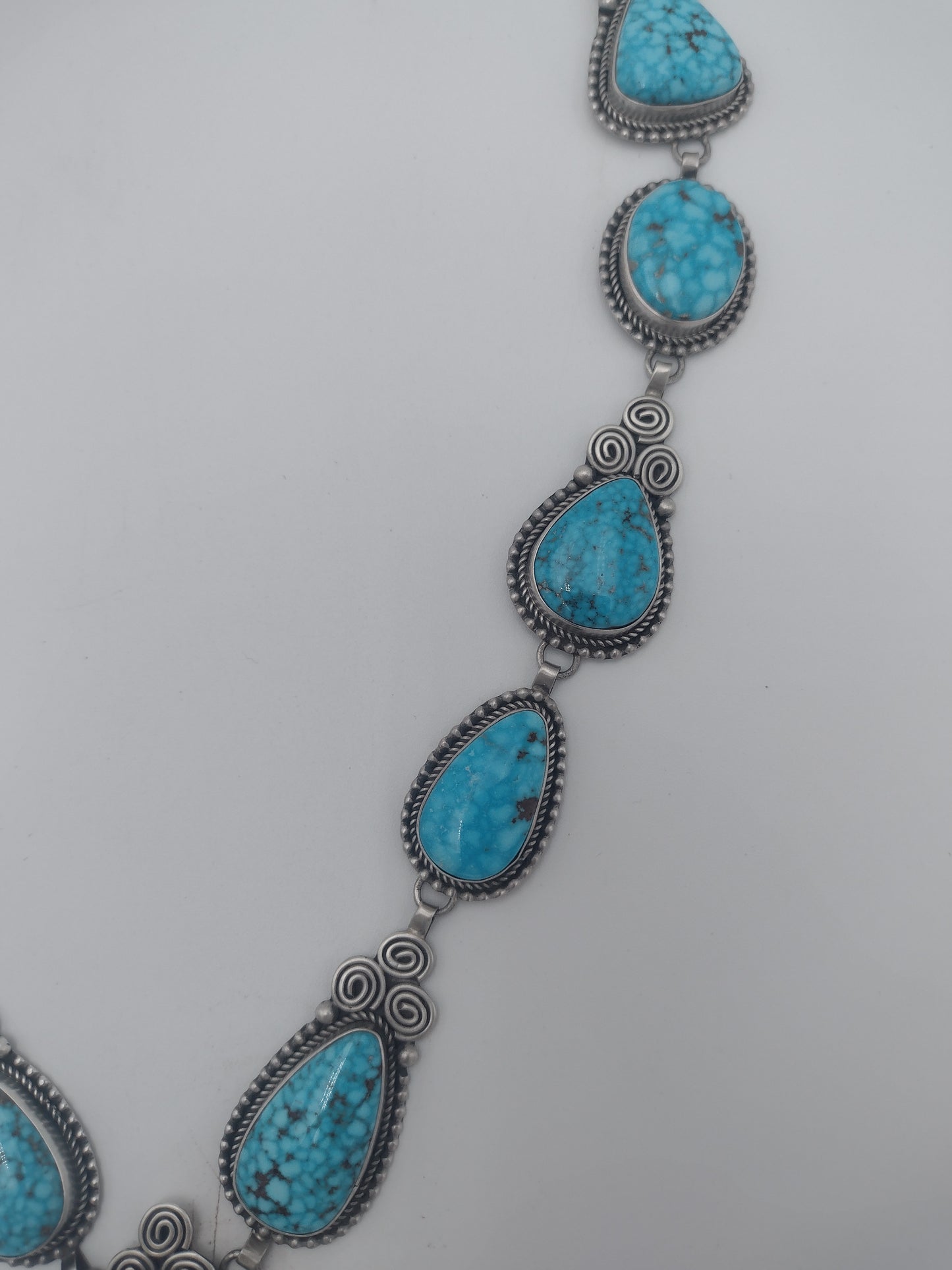 Authentic Native American 13-Stone Kingman Waterweb Turquoise Sterling Silver Lariat Necklace