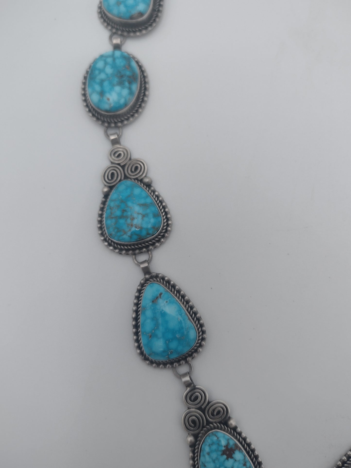 Authentic Native American 13-Stone Kingman Waterweb Turquoise Sterling Silver Lariat Necklace