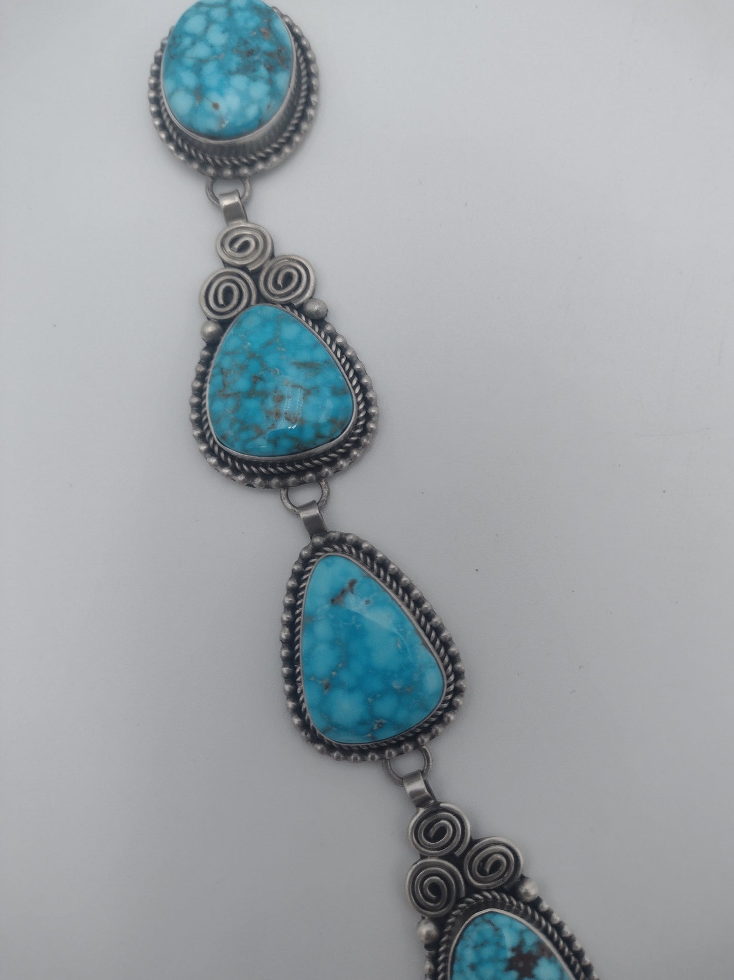 Authentic Native American 13-Stone Kingman Waterweb Turquoise Sterling Silver Lariat Necklace