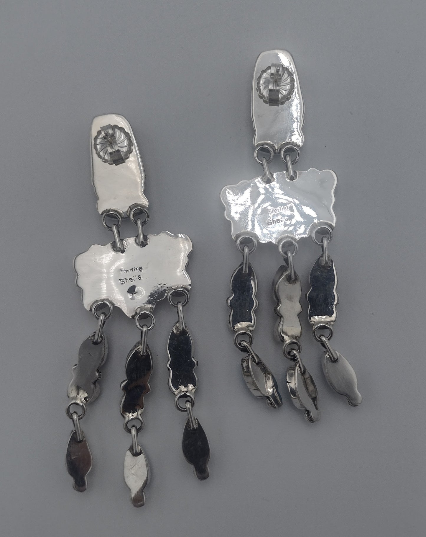 Multi-Color Gemstone Sterling Dangle Earrings Authentic Native American Handmade