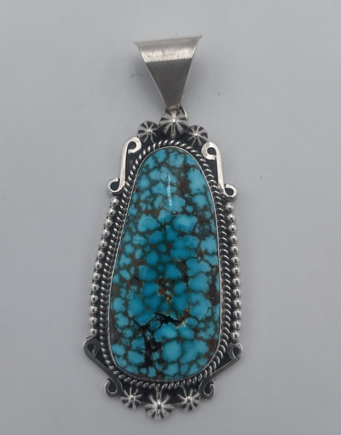 Kingman Waterweb Turquoise Sterling Silver Teardrop Pendant - C. Wylie Navajo Handmade