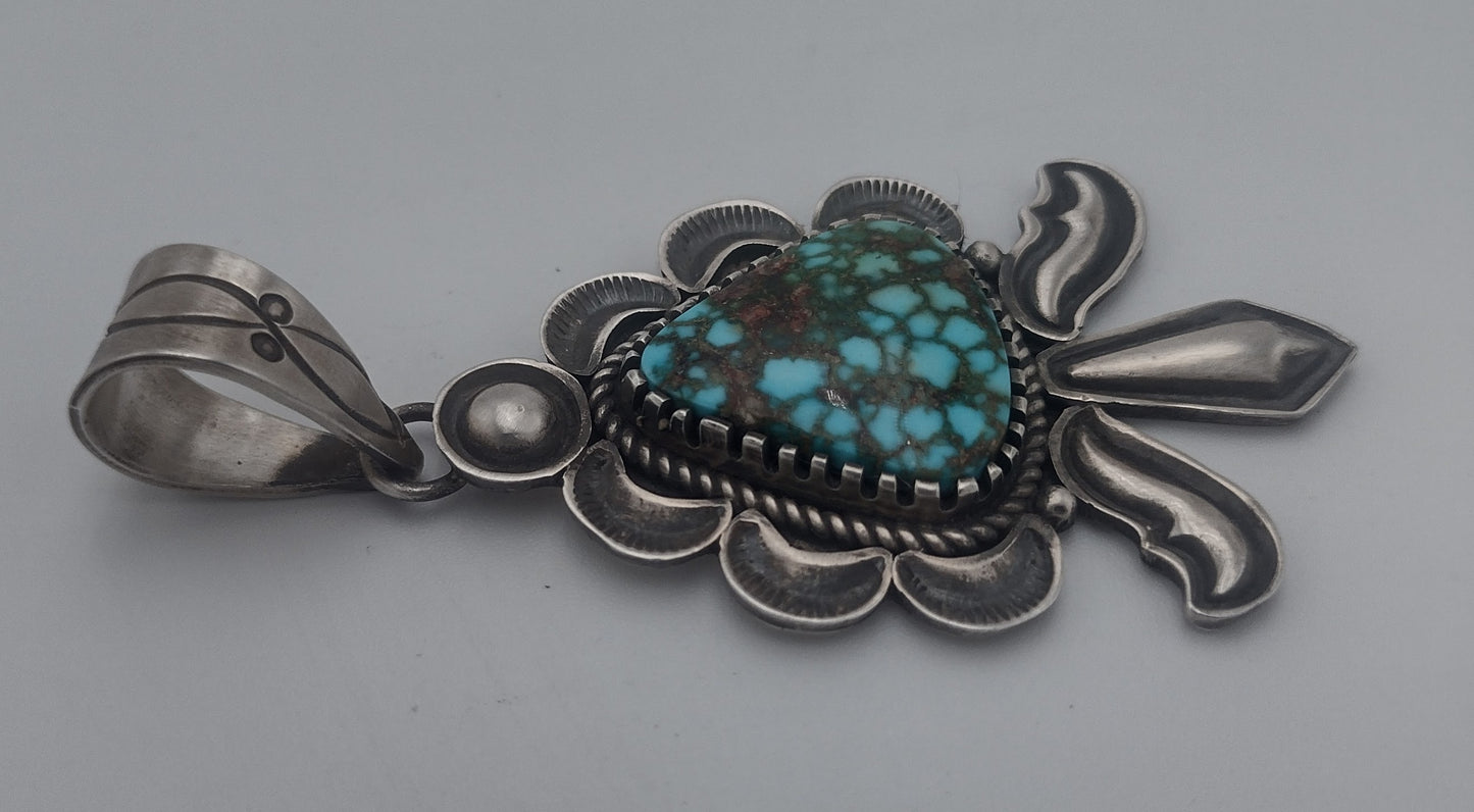 Triangular Prince Turquoise Sterling Silver Pendant - Alex Sanchez Navajo Handmade