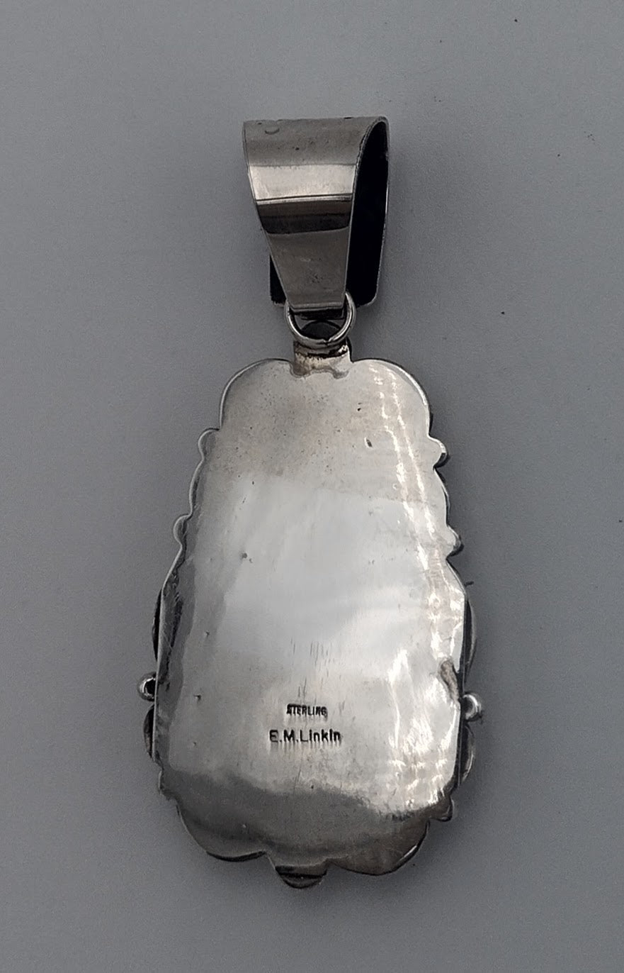 Kingman Waterweb Turquoise Sterling Silver Pendant - EM Lincoln Navajo Handmade