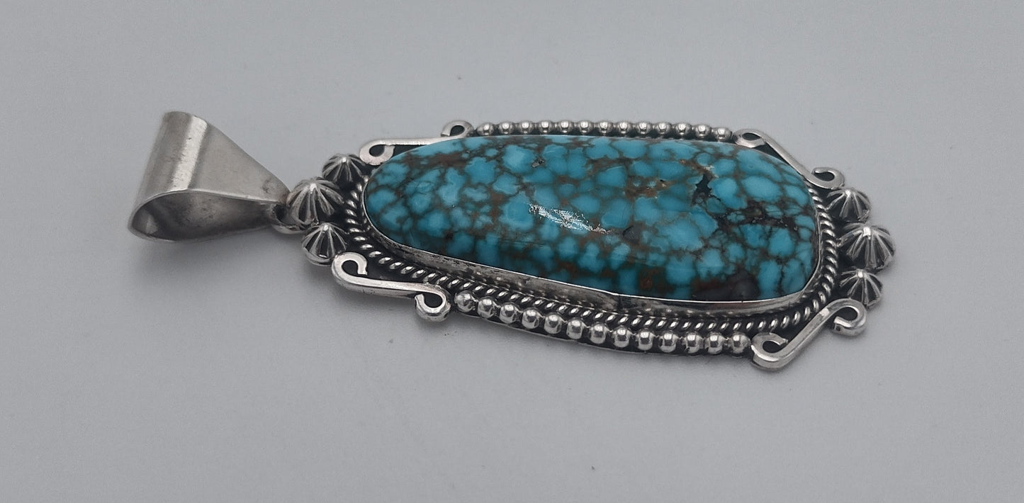Kingman Waterweb Turquoise Sterling Silver Teardrop Pendant - C. Wylie Navajo Handmade