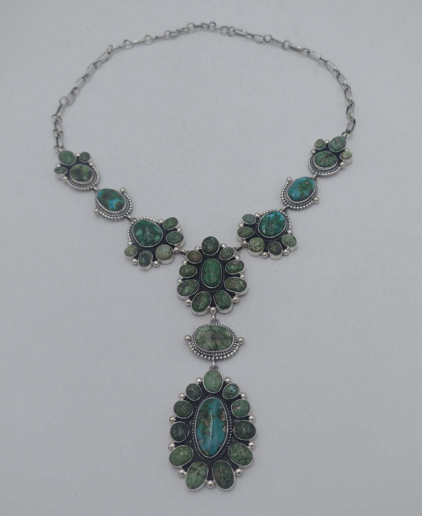 Authentic Native American Sonoran Gold Turquoise Sterling Silver Lariat Necklace