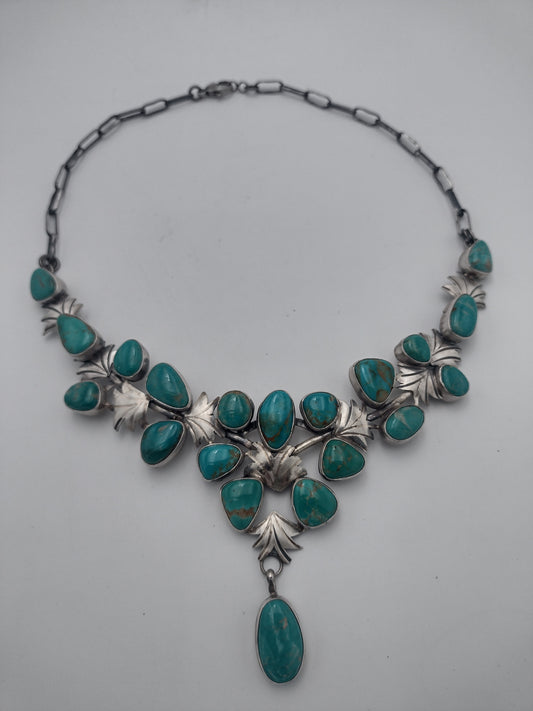Fox Turquoise Multi-Stone Floral Leaf Necklace by Livingston