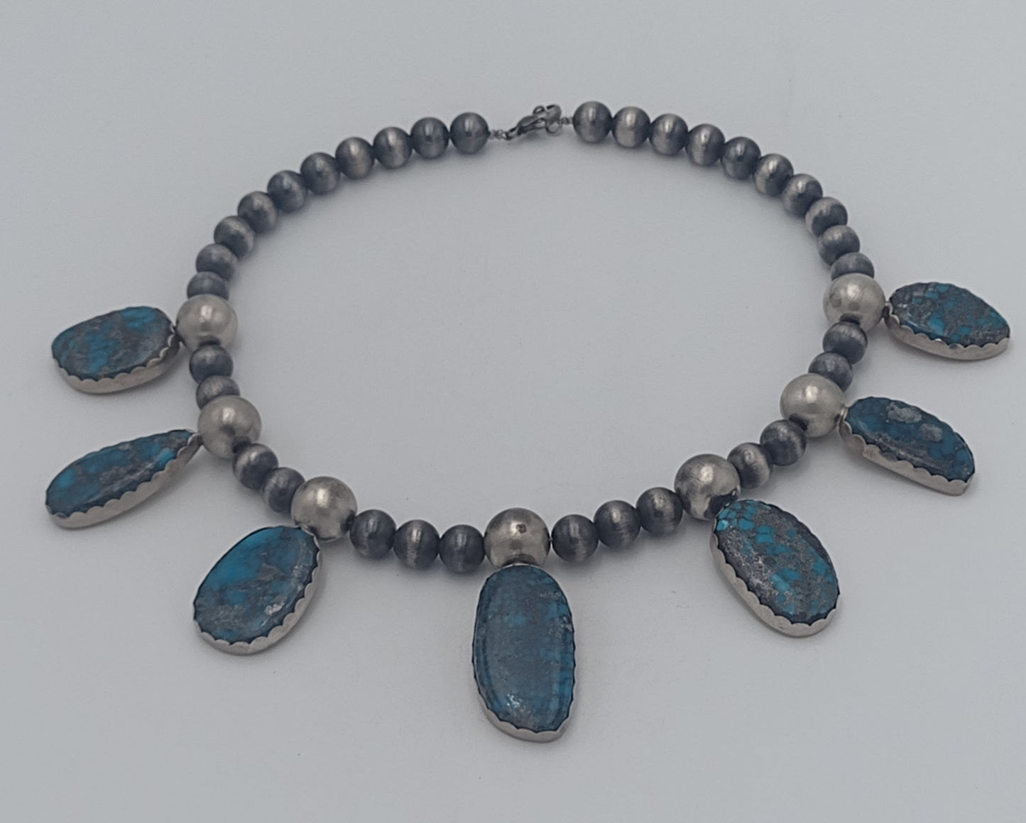 Authentic Native American 7-Stone Ithaca Peak Turquoise Sterling Silver Handmade Necklace
