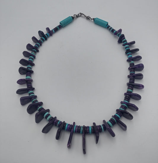 Exquisite Sugilite & Sleeping Beauty Turquoise Necklace by Bruce Eckhardt - Hand-Shaped Teardrops