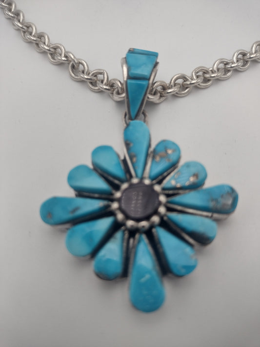 Authentic Native American Kingman Turquoise & Sugilite Inlay Flower Pendant by Na Na Ping