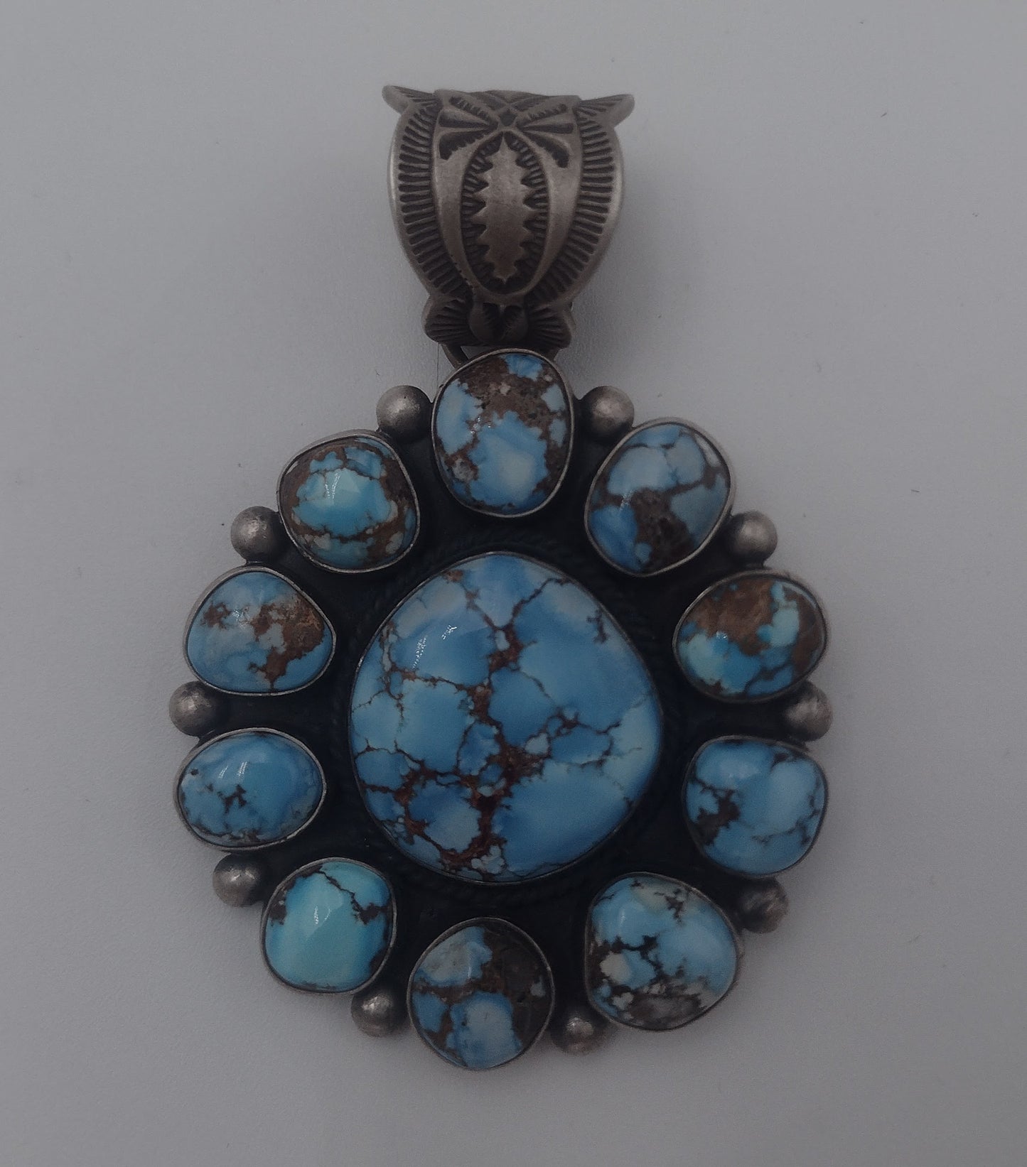 Golden Hills Turquoise 11-Stone Floral Cluster Pendant by Elgin Tom Authentic Native American Handmade