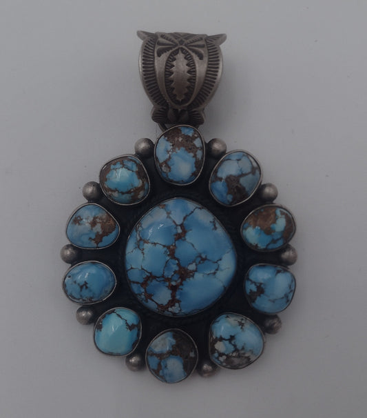 Golden Hills Turquoise 11-Stone Floral Cluster Pendant by Elgin Tom Authentic Native American Handmade