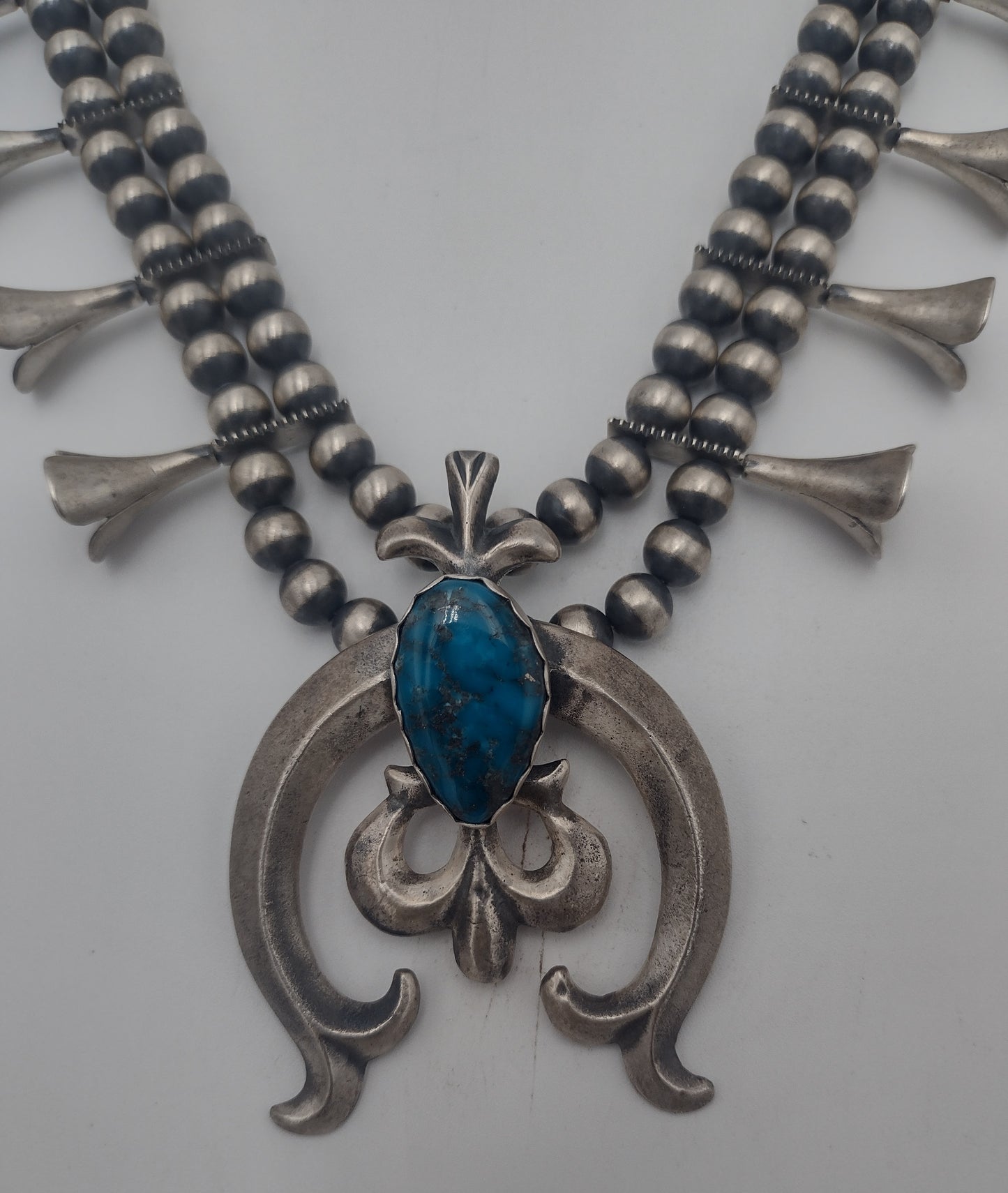 Authentic Navajo Ithaca Peak Turquoise Squash Blossom Necklace by R. Chee - Sandcast Naja
