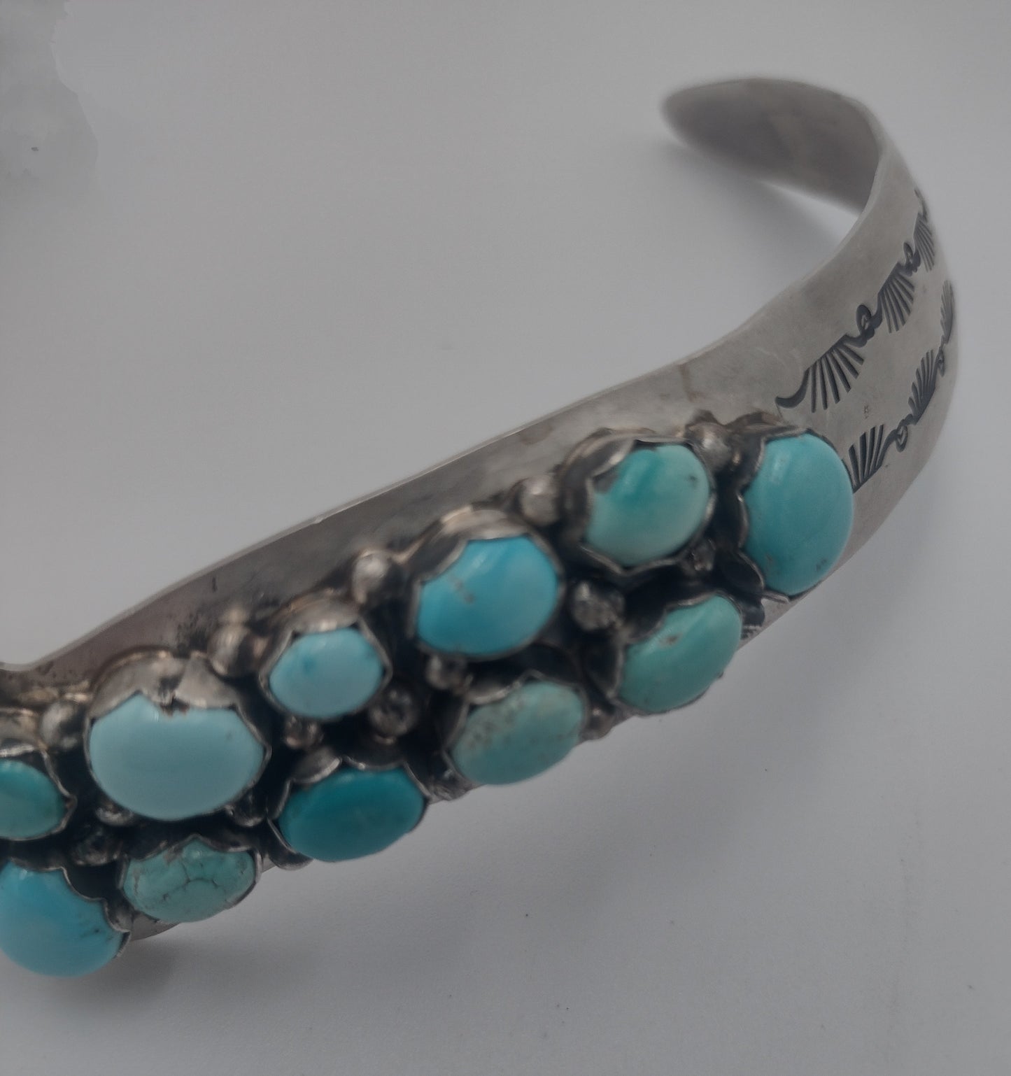 Authentic Navajo Kingman Turquoise 20-Stone V-Neck Collar by Paul Livingston