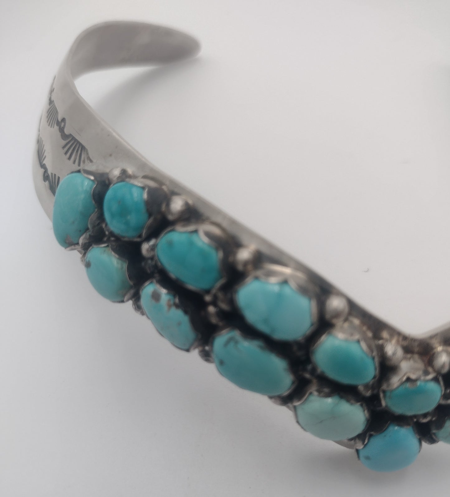 Authentic Navajo Kingman Turquoise 20-Stone V-Neck Collar by Paul Livingston