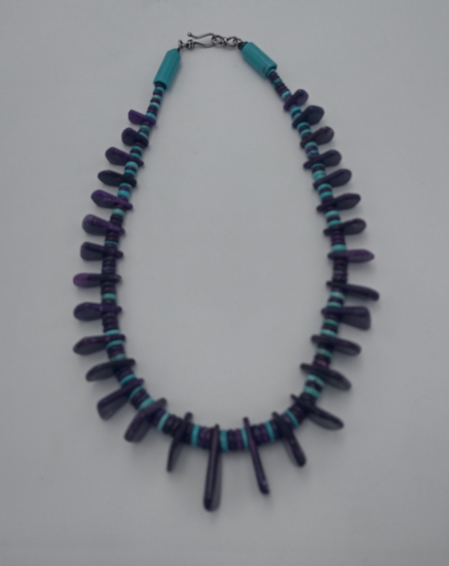 Exquisite Sugilite & Sleeping Beauty Turquoise Necklace by Bruce Eckhardt - Hand-Shaped Teardrops