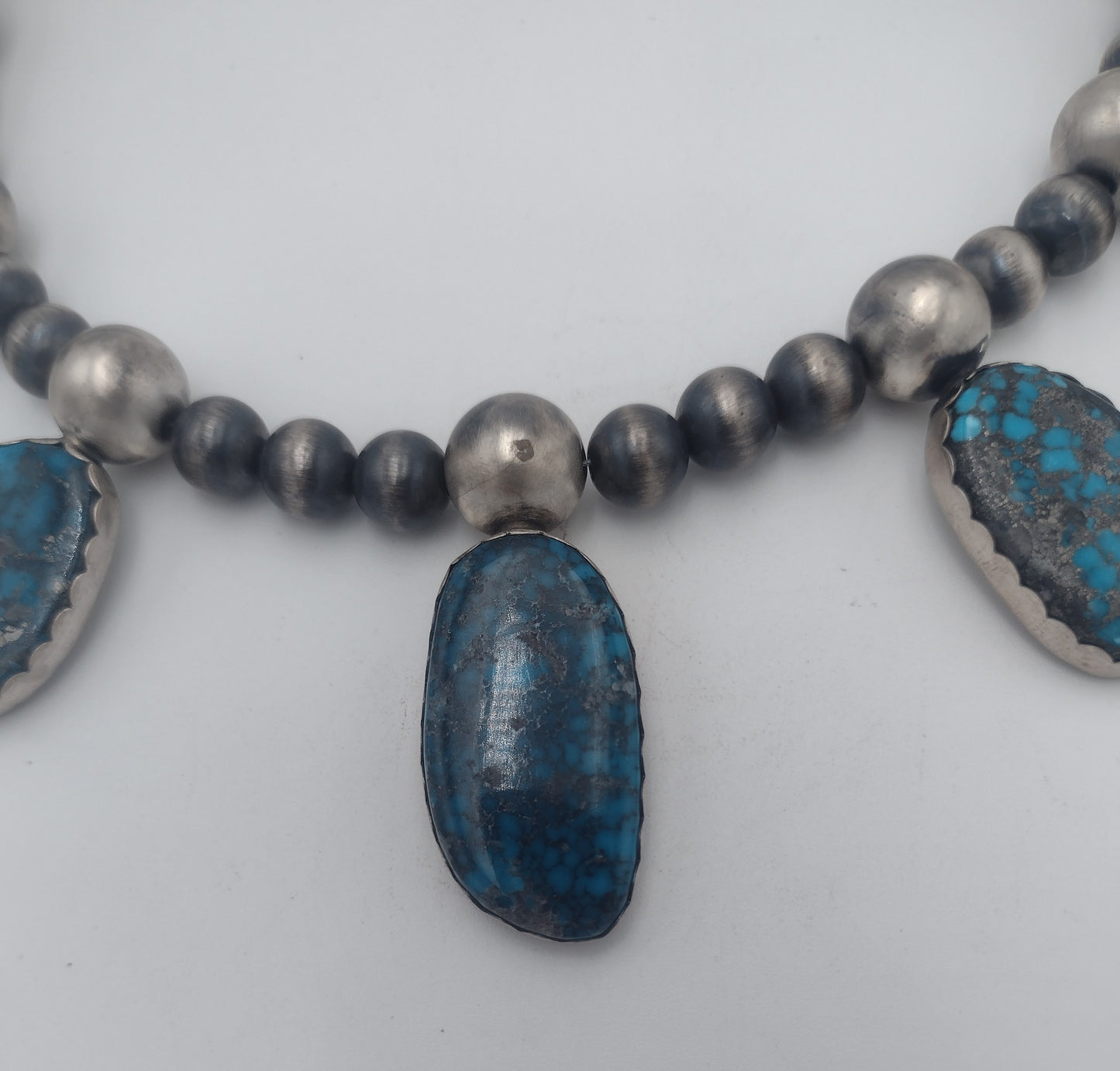 Authentic Native American 7-Stone Ithaca Peak Turquoise Sterling Silver Handmade Necklace