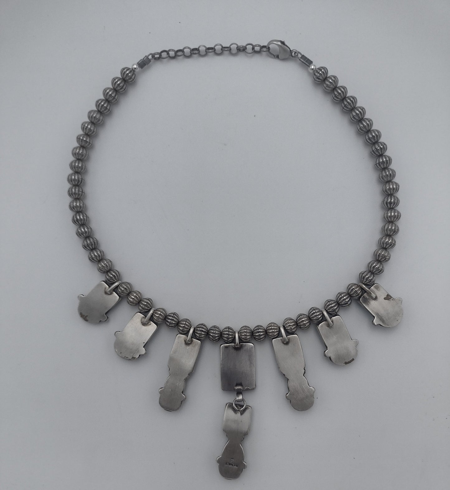 11-Stone Fox Turquoise Sterling Silver Necklace - Corrugated Beads Authentic Native American Handmade