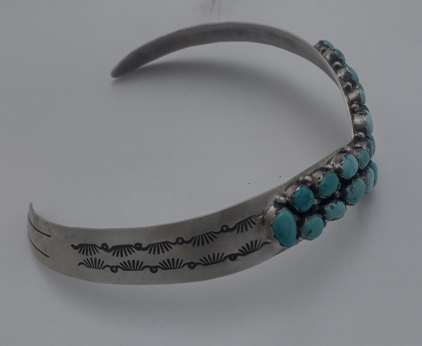 Authentic Navajo Kingman Turquoise 20-Stone V-Neck Collar by Paul Livingston