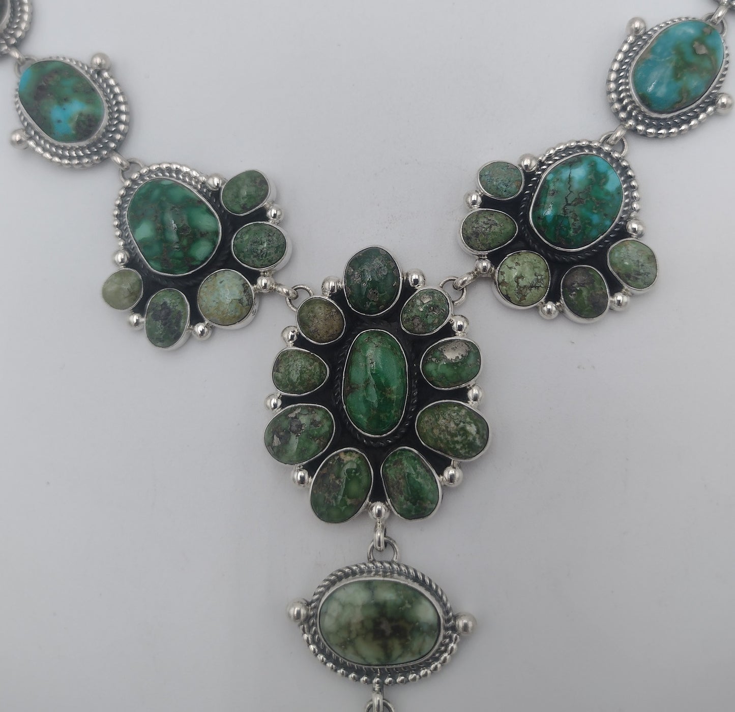 Authentic Native American Sonoran Gold Turquoise Sterling Silver Lariat Necklace