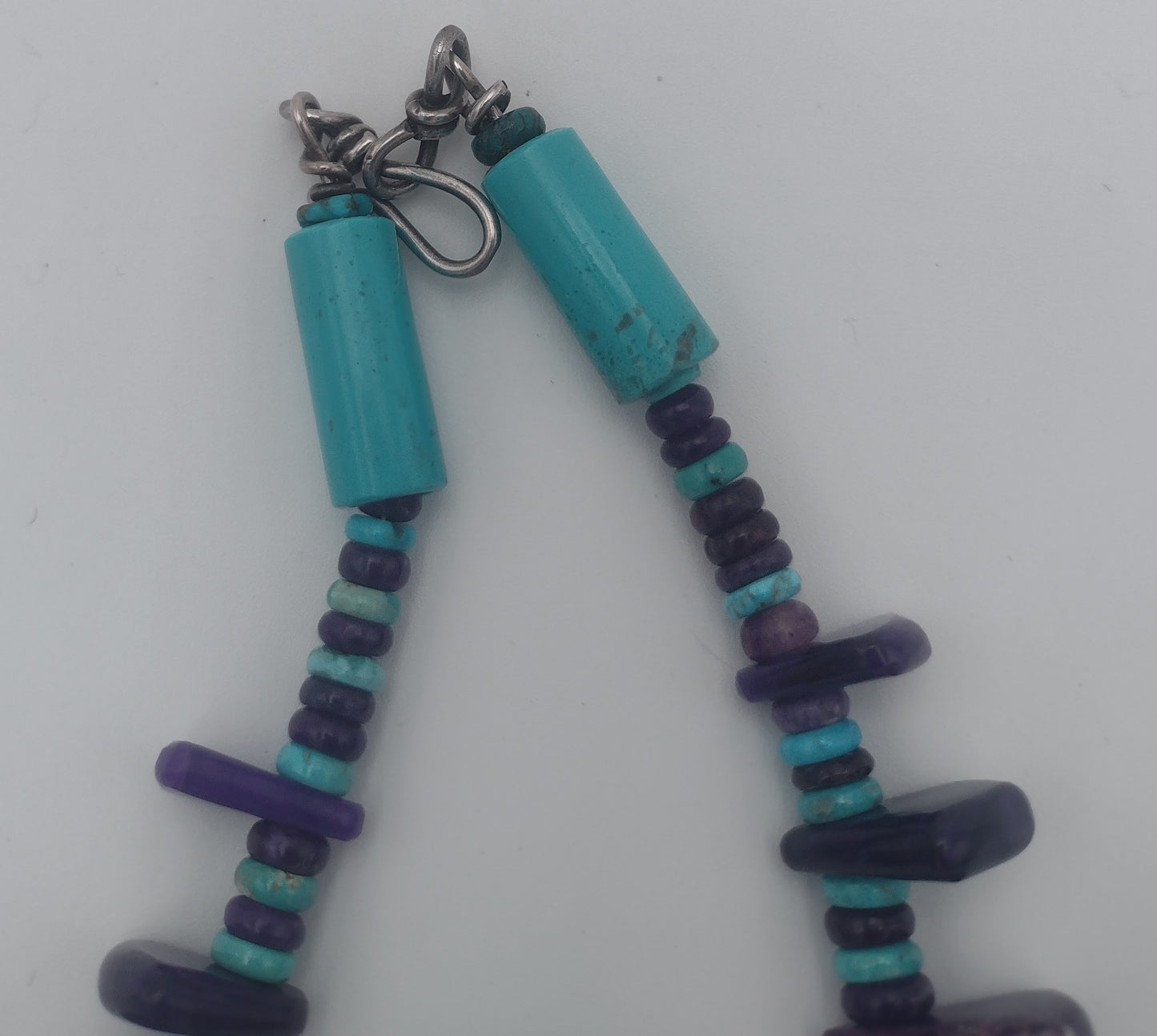 Exquisite Sugilite & Sleeping Beauty Turquoise Necklace by Bruce Eckhardt - Hand-Shaped Teardrops