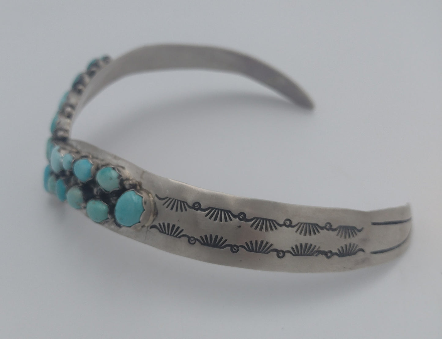 Authentic Navajo Kingman Turquoise 20-Stone V-Neck Collar by Paul Livingston
