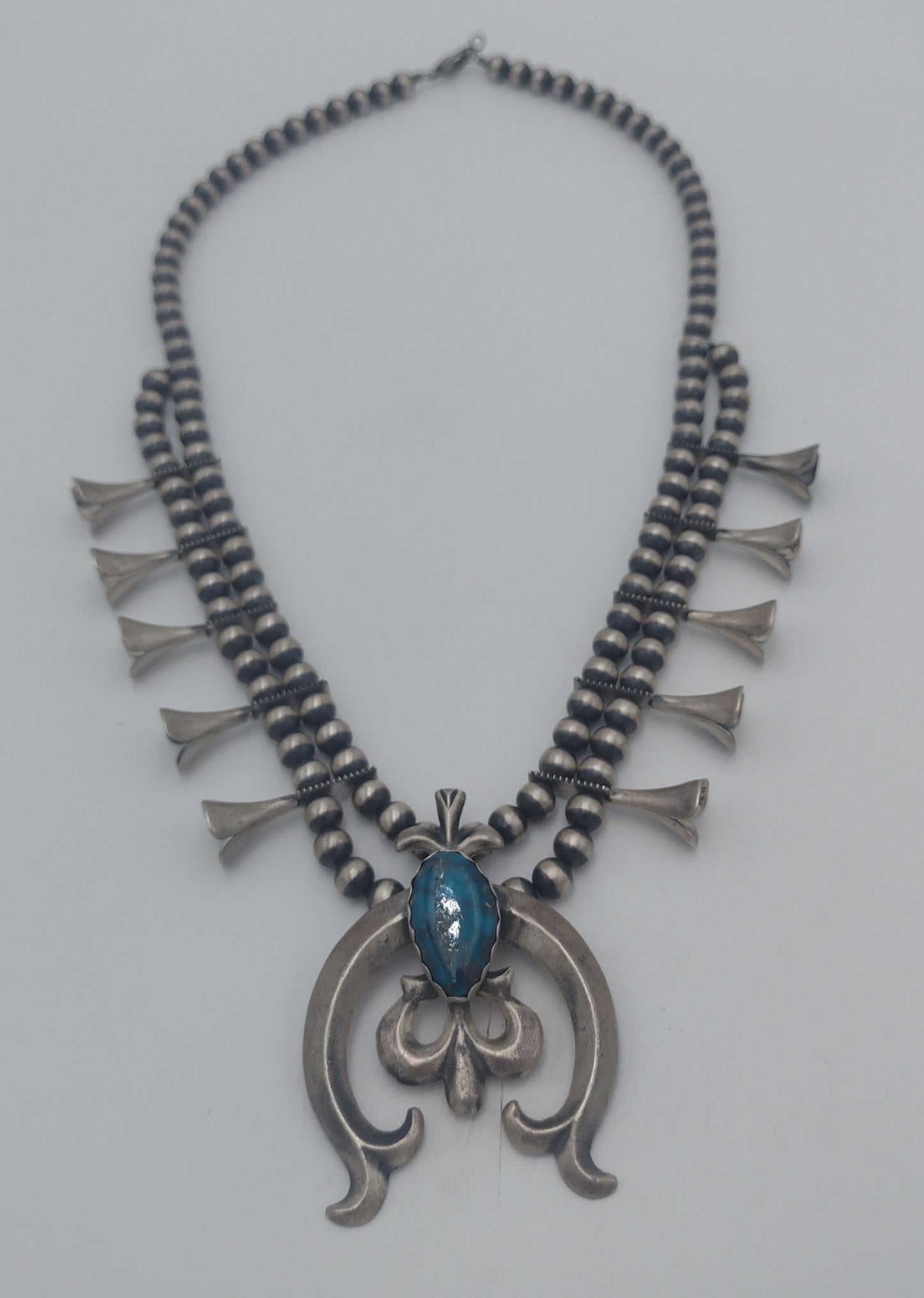 Authentic Navajo Ithaca Peak Turquoise Squash Blossom Necklace by R. Chee - Sandcast Naja