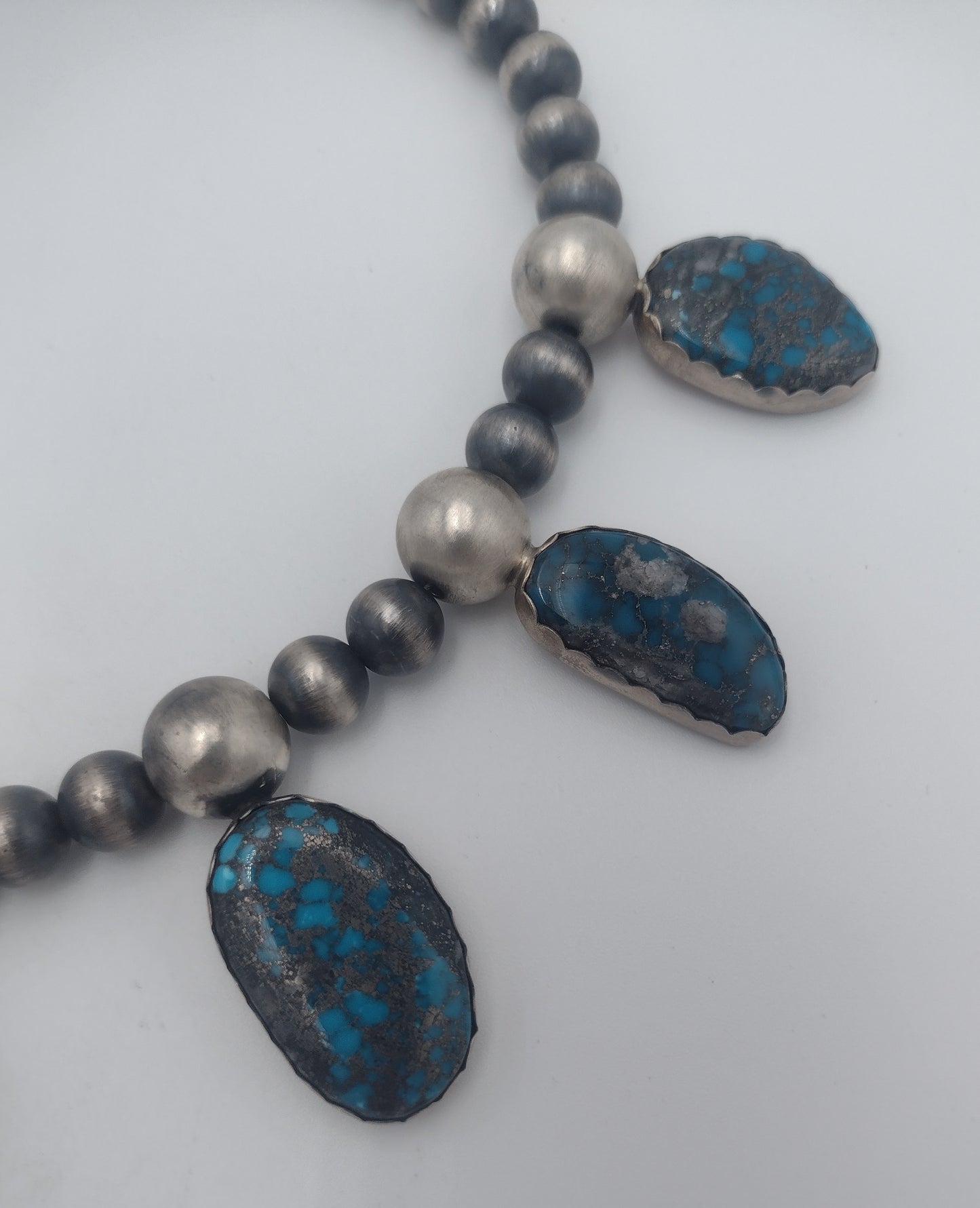 Authentic Native American 7-Stone Ithaca Peak Turquoise Sterling Silver Handmade Necklace