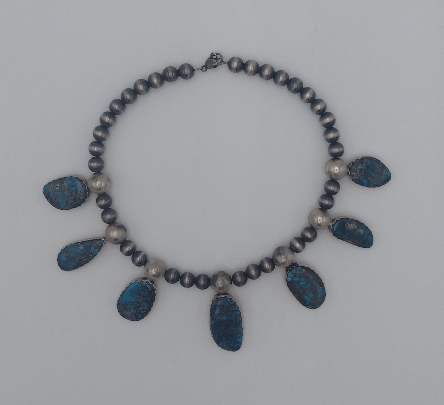 Authentic Native American 7-Stone Ithaca Peak Turquoise Sterling Silver Handmade Necklace