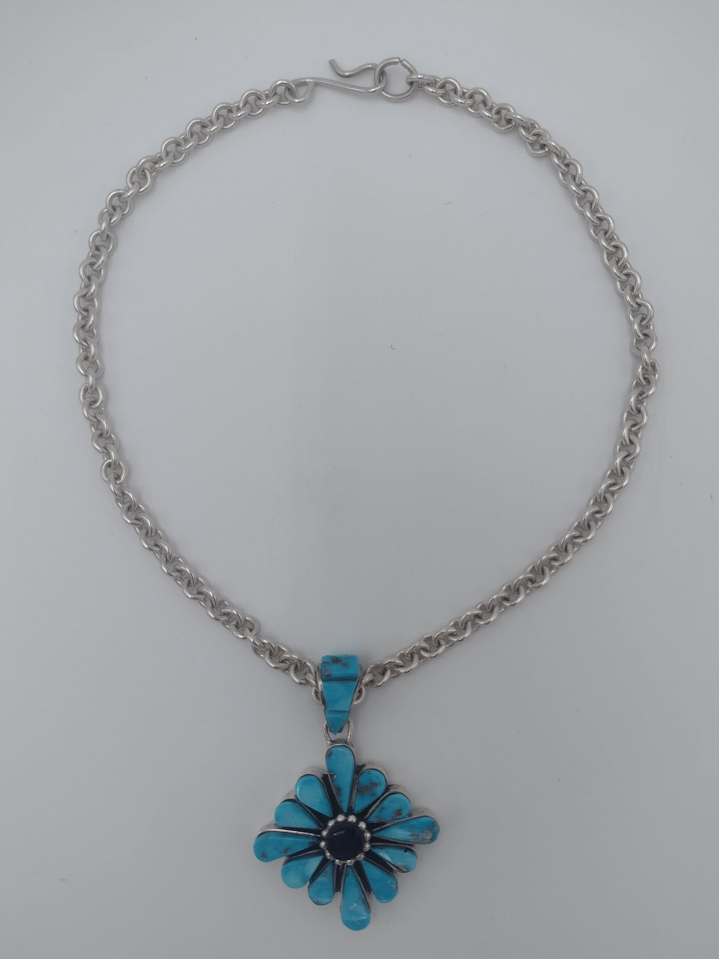 Authentic Native American Kingman Turquoise & Sugilite Inlay Flower Pendant by Na Na Ping