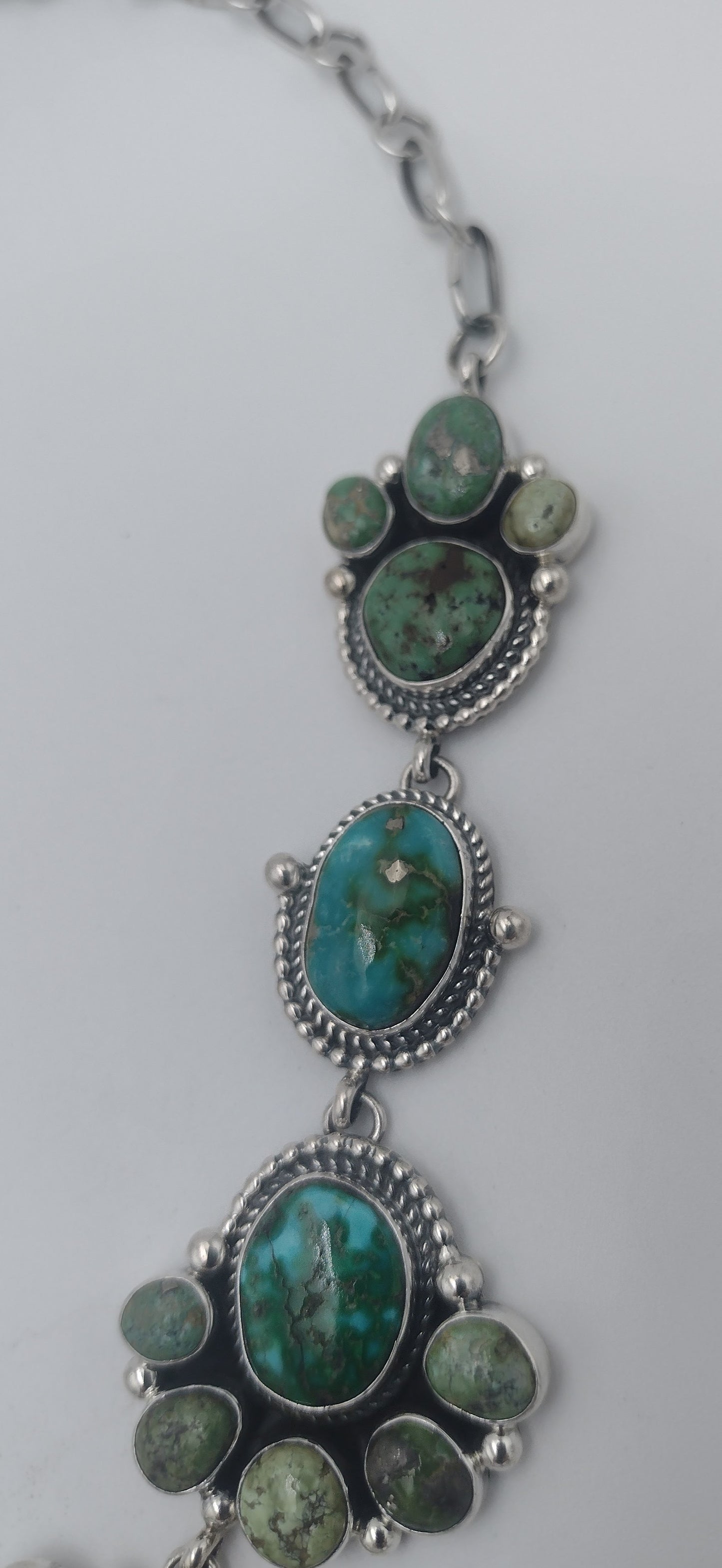 Authentic Native American Sonoran Gold Turquoise Sterling Silver Lariat Necklace