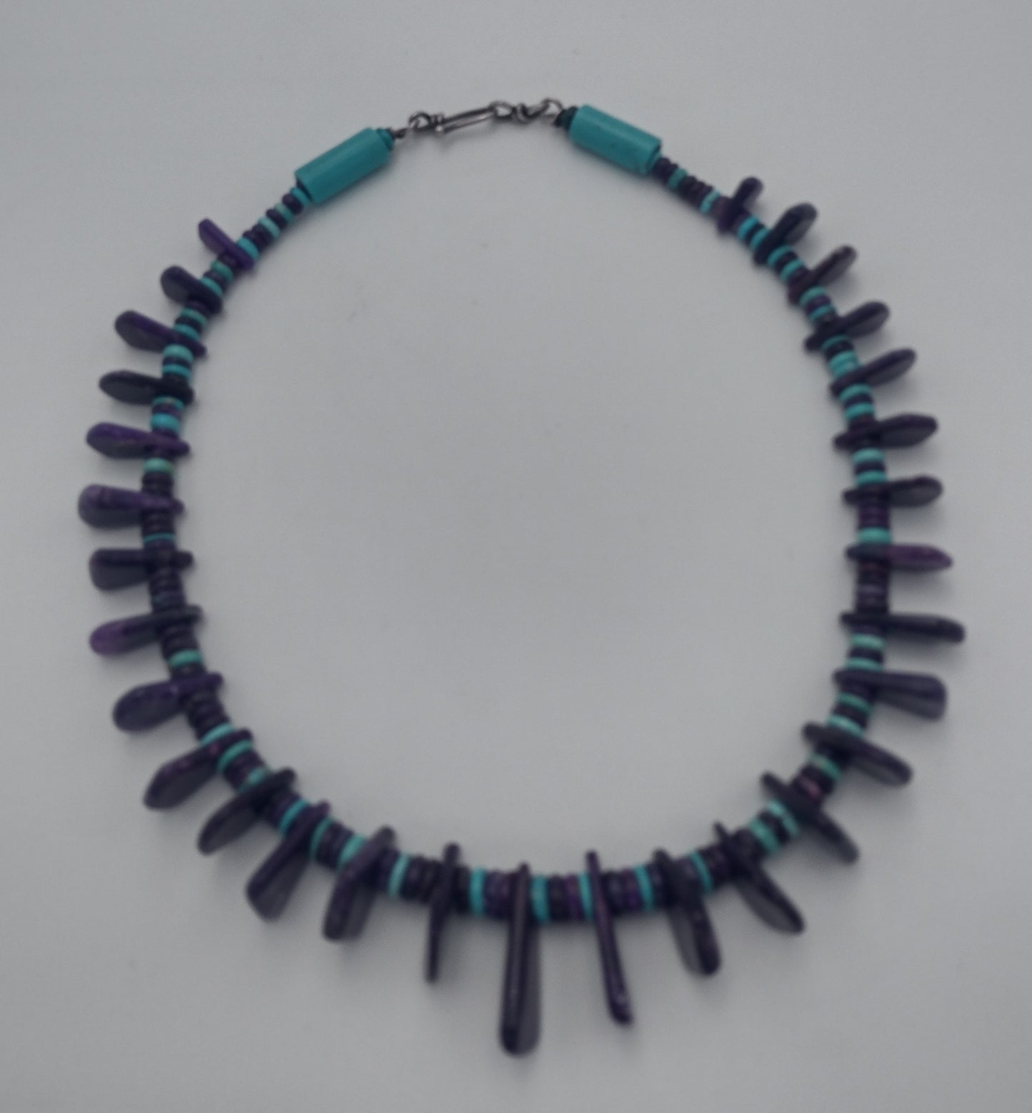Exquisite Sugilite & Sleeping Beauty Turquoise Necklace by Bruce Eckhardt - Hand-Shaped Teardrops