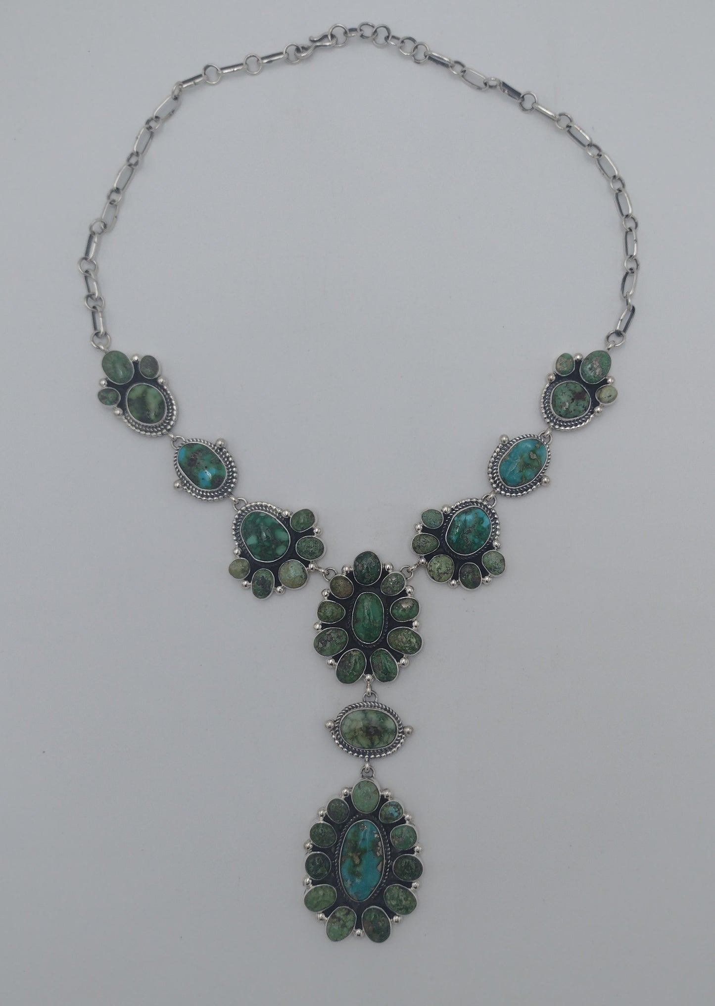 Authentic Native American Sonoran Gold Turquoise Sterling Silver Lariat Necklace