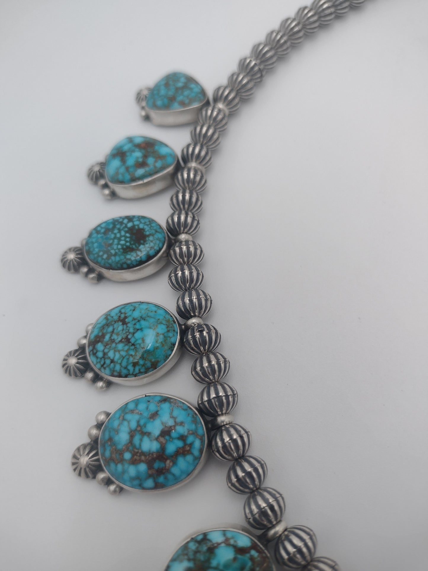 Authentic Native American 17-Stone Kingman Waterweb Turquoise Sterling Silver Necklace