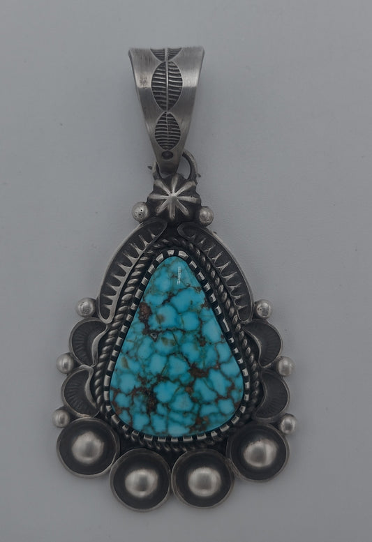 Triangular Prince Turquoise Sterling Silver Pendant - Alex Sanchez Navajo Handmade