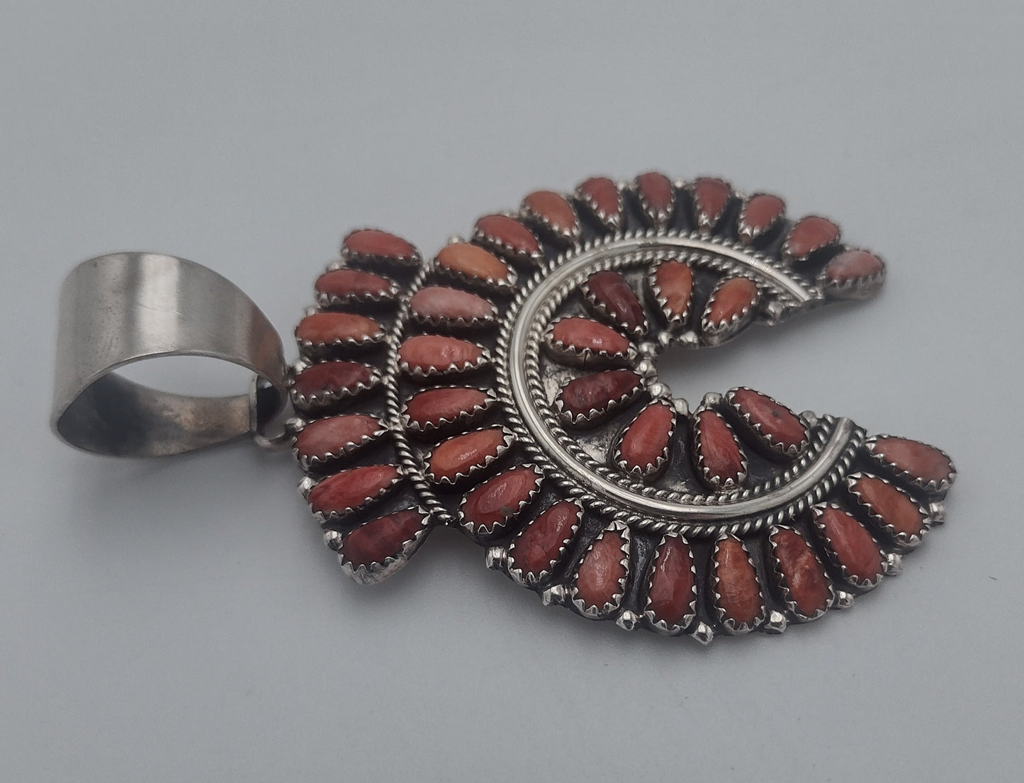 Authentic Zuni Red Spiny Oyster Shell 37-Stone Petit Point Naja Pendant