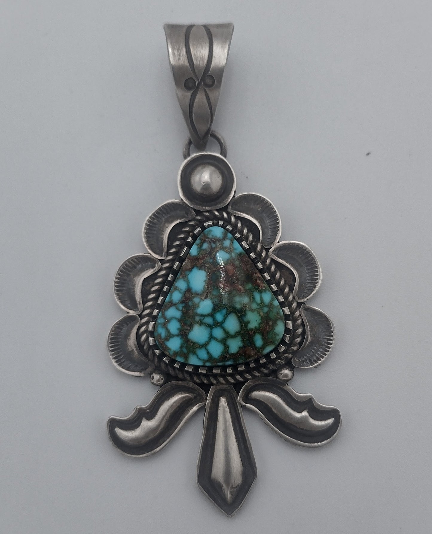 Triangular Prince Turquoise Sterling Silver Pendant - Alex Sanchez Navajo Handmade