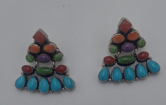 Multicolor Post Earrings by Don Lucas - Sleeping Beauty Turquoise Coral