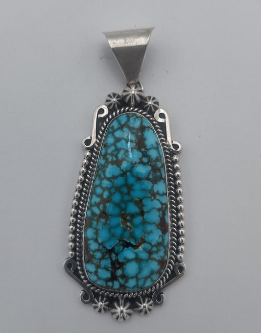Kingman Waterweb Turquoise Sterling Silver Teardrop Pendant - C. Wylie Navajo Handmade