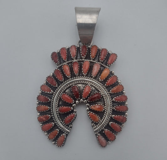 Authentic Zuni Red Spiny Oyster Shell 37-Stone Petit Point Naja Pendant