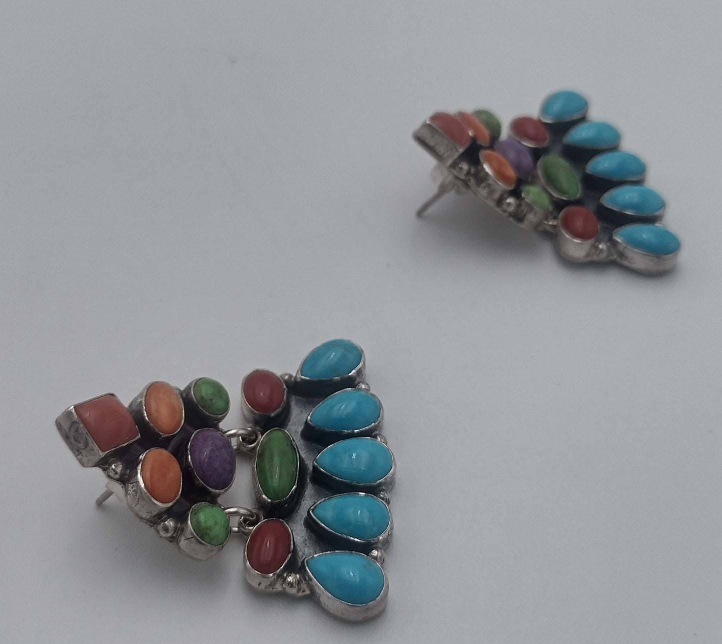 Multicolor Post Earrings by Don Lucas - Sleeping Beauty Turquoise Coral