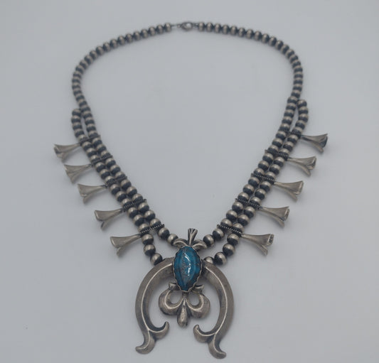 Authentic Navajo Ithaca Peak Turquoise Squash Blossom Necklace by R. Chee - Sandcast Naja
