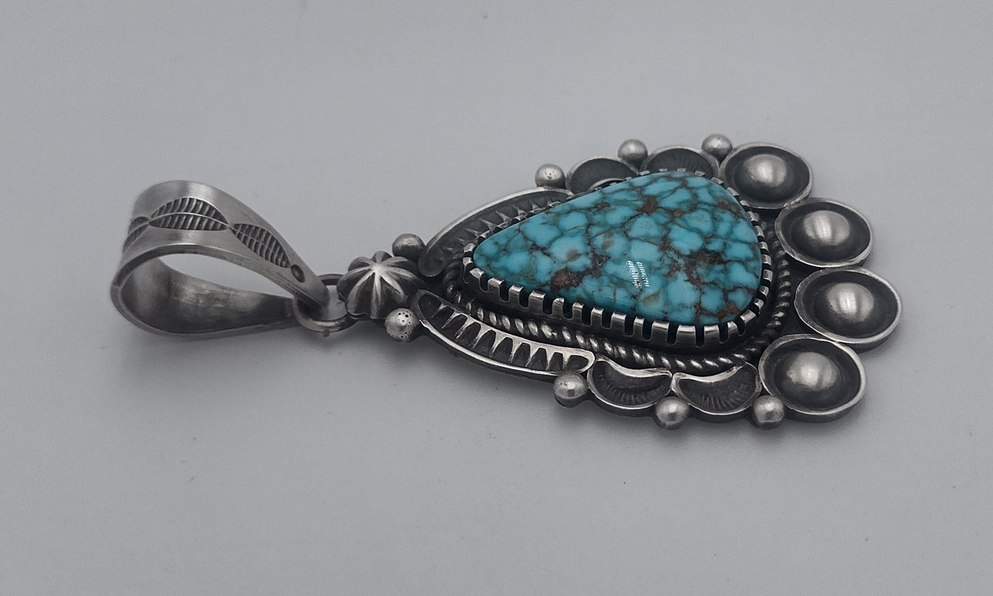 Triangular Prince Turquoise Sterling Silver Pendant - Alex Sanchez Navajo Handmade